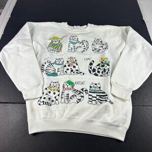 VTG Marcy & Me Cats Sweatshirt Fits Like A Medium White Dingy Crewneck Tag OS